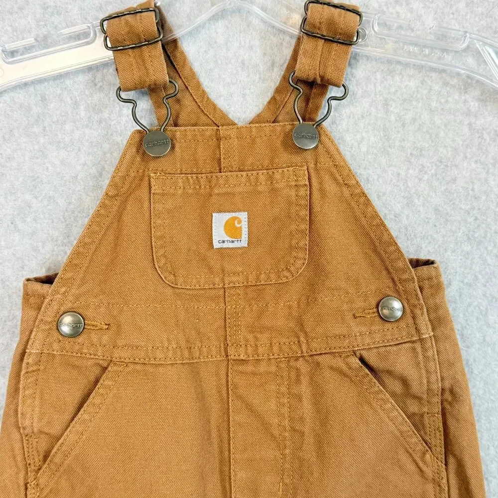 Carhartt Canvas Bib Overalls Size 6 mos. Double Knee Snap Crotch Play Mini Me